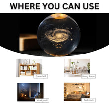 Load image into Gallery viewer, One94Store 3D Galaxy Crystal Ball Night Lamp - Engraved USB Table LED Wooden Light for Home Office Decoration and Birthday Gift (Galaxy)(Warm White)
