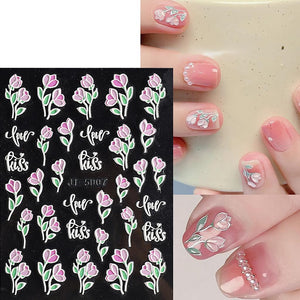 MAYCREATE® 5 Sheets Nail Art Decor Stickers 3D Embossed Flower Charms for Nail Art 5 Styles Flower Nail Charm Sticker for DIY Nail Extension Self-Adhesive Nail Art Decals