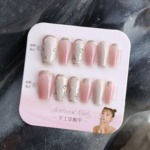 Synaty Acrylic Press-On Nails Set with Handmade Gel Polish Patterns and Decorations for Salon-Quality Manicure at Home (Princess Pink)
