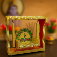 Load image into Gallery viewer, Anshika International Beautiful Wooden Handicraft Peacock Meenakari Jhula for Laddu Gopal/Bal Gopal Idol/Krishana Jhula/Jhoola/Laddu Gopal for Home Temple (8.5 inch|White)
