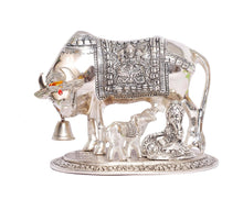 Load image into Gallery viewer, KridayKraft Kamdhenu Cow,Calf with Bal Gopal Krishna Metal Statue for Good Luck,Feng Shui As Table Top Figurine,Vastu,Religious Gau MATA Idol Home,Office&amp;Table Decorative,Animal,17 Cm,13.5 Cm,Silver
