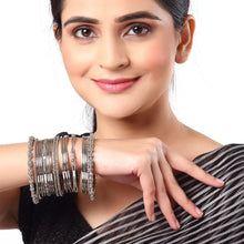 Load image into Gallery viewer, ZENEME Jewellery Traditional Silver Plated Oxidized Bracelet Bangles Set for Girls and Women (Silver, 2.4)
