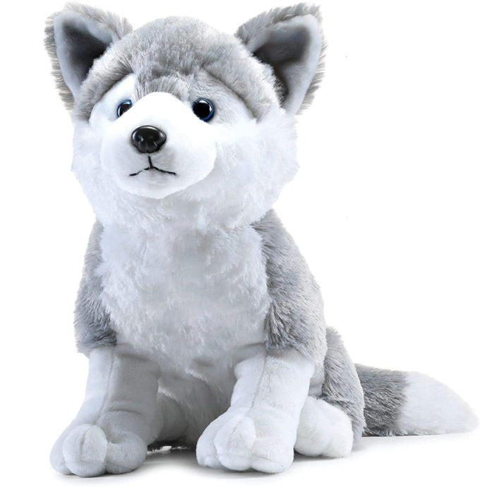 Webby Plush Husky Dog Stuffed Animal Puppy Soft Toy, Birthday Gift, Adorable Gifts for Kids and Adult, Glitter Eyes Soft Toy, 35CM (Grey) | Rakhi/Raksha Bandhan/Birthday Gift for Boys & Girls