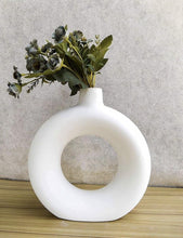 Load image into Gallery viewer, White Ceramic Donut Vase, 6 Inch Modern Flower Vase for Pampas Grass, Dried Flowers, Home &amp; Office Decor, Centerpiece, Handcrafted Gift Vase Only
