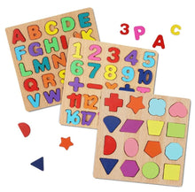 Load image into Gallery viewer, Chocozone Wooden Learning Educational Game Board for Kids, Puzzle Toys for 2 Years Old Boys &amp; Girls (Alphabets, Numbers &amp; Shapes)
