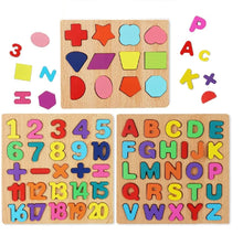 Load image into Gallery viewer, Chocozone Wooden Learning Educational Game Board for Kids, Puzzle Toys for 2 Years Old Boys &amp; Girls (Alphabets, Numbers &amp; Shapes)
