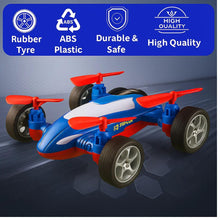 Load image into Gallery viewer, GRAPHENE Drone Flying Car Toy Friction Powered Realistic Moving Fans 4 Rotors with Red Propeller Blades 360° Wings Rotation Pullback Opening Push and Go Forward Backward Vehicle Design for Kids
