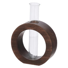 Load image into Gallery viewer, TIED RIBBONS Decorative Glass Test Tube with Donut Wooden Holder Vase for Flower Plants Home Decor Office Living Room Bedroom Table Gifts Decoration Items (Brown, 13.9 cm x 11.4 cm)
