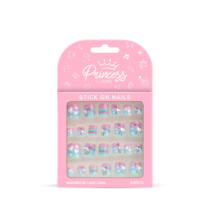 RENEE Princess Stick on Nails Rainbow Unicorn | 24 Reusable Artificial Nail Set | Lightweight, Long Lasting, Easy to Use | Quick Fix for Special Occasions