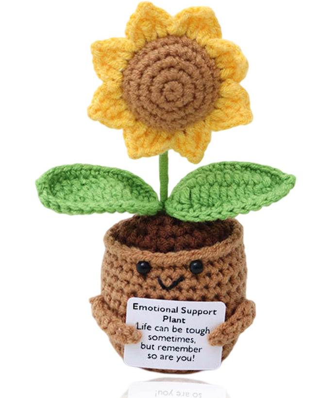 OXYGLOBE 15.5cm Crochet Sunflower, Crochet Plants Crochet Sunflower Crochet Doll Emotional Support Crochet Plant Doll Handmade Emotional Support Knitted Toy with Encourage Card