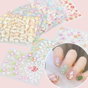 YUISI Mini Flower Nail Art Stickers 30 Sheet Colorful Daisy for Extension Self-Adhesive Embossing DIY Embellishments (Style 1)