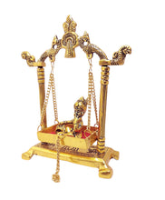Load image into Gallery viewer, KridayKraft Laddu Gopal on Jhulla Palana Metal Statue Gold Plated Decor Your Home,Office Metal Krishna Murti,Showpiece Figurines,Religious Idol Gift Article.
