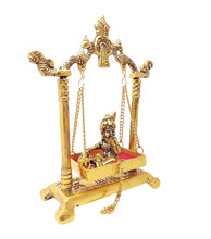 Load image into Gallery viewer, KridayKraft Laddu Gopal on Jhulla Palana Metal Statue Gold Plated Decor Your Home,Office Metal Krishna Murti,Showpiece Figurines,Religious Idol Gift Article.
