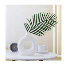 Load image into Gallery viewer, White Ceramic Donut Vase, 6 Inch Modern Flower Vase for Pampas Grass, Dried Flowers, Home &amp; Office Decor, Centerpiece, Handcrafted Gift Vase Only
