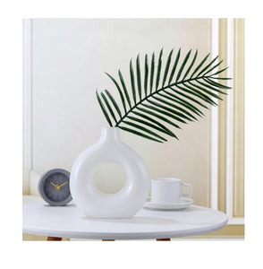 White Ceramic Donut Vase, 6 Inch Modern Flower Vase for Pampas Grass, Dried Flowers, Home & Office Decor, Centerpiece, Handcrafted Gift Vase Only