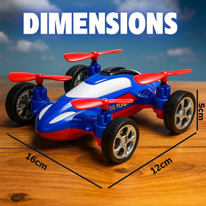 GRAPHENE Drone Flying Car Toy Friction Powered Realistic Moving Fans 4 Rotors with Red Propeller Blades 360° Wings Rotation Pullback Opening Push and Go Forward Backward Vehicle Design for Kids