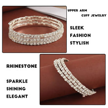 Load image into Gallery viewer, Jojomina Rhinestone Arm Cuff Jewelry for Women Multilayer Arm Bracelet Upper Arm Jewelry Crystal Silver Prom Bridal Bangle for Party Bride Wedding, 7.1 inches, Crystal Silver Rhinestone, crystal
