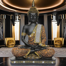 Load image into Gallery viewer, Global Grabbers New 25 Centimetre Meditating Sitting Buddha Statue showpiece Idol Home Decor Items for Living Room and Gifts (1, Orange Black)
