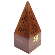 Load image into Gallery viewer, UWI CRAFTS Wooden Incense Holder 3 Inches with Storage Tray Handmade Dhoop Batti Stand- Handcrafted Ash Catcher for Aromatherapy, Meditation, and Home Decor
