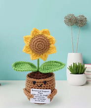 Load image into Gallery viewer, OXYGLOBE 15.5cm Crochet Sunflower, Crochet Plants Crochet Sunflower Crochet Doll Emotional Support Crochet Plant Doll Handmade Emotional Support Knitted Toy with Encourage Card
