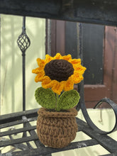Load image into Gallery viewer, Handmade Crochet Flower Set - Sunflowers &amp; Daisies Knitted Potted Plants for Car Dash, Table, and Home Decoration – Pack of 1
