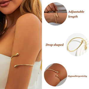 Arm Cuff for Women Upper Arm Jewelry Gold Band Bangle Bracelet Summer Beach Essentials, A:Waterdrop Gold, Adjustable