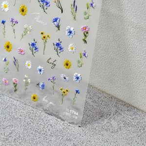 TRESTA Flower Nail Stickers - 5D Embossed Self-Adhesive Floral Nails Decals | Summer Flower Leaf Plant Designs for DIY Nail Art & Manicure | Nails Accessories for Women & Girls