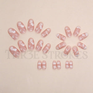 THR3E STROKES Press-On Nails,FakeNails Manicure set Salon look Nails Includes 24Nails, 1sheet gluetabs,1 Alcohol wipe,1 Manicure Stick, 1 Mini file. PN-35