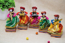 Load image into Gallery viewer, JH Gallery Recycled Material Rajasthani Home Decor Items Musician Bawla Puppets Idol Show Pieces for Home Decor 11 X 28 Cm Multicolor, 5 Pieces (Male Puppets)
