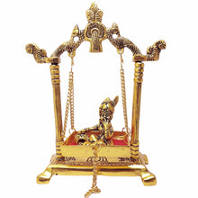 Load image into Gallery viewer, KridayKraft Laddu Gopal on Jhulla Palana Metal Statue Gold Plated Decor Your Home,Office Metal Krishna Murti,Showpiece Figurines,Religious Idol Gift Article.

