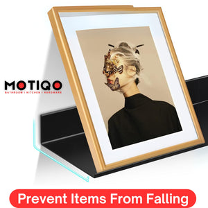 MOTIQO Metal Photo Frame Stand for Wall Mount, Floating Shelf, Shelves, Wall Mounted Floating Shelf Shelves Stand Rack Holder, Living Room (12x5 Inch, Set-1)