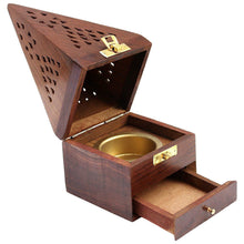 Load image into Gallery viewer, UWI CRAFTS Wooden Incense Holder 3 Inches with Storage Tray Handmade Dhoop Batti Stand- Handcrafted Ash Catcher for Aromatherapy, Meditation, and Home Decor
