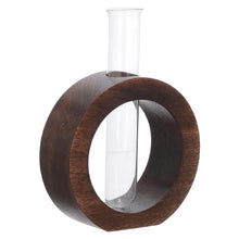 Load image into Gallery viewer, TIED RIBBONS Decorative Glass Test Tube with Donut Wooden Holder Vase for Flower Plants Home Decor Office Living Room Bedroom Table Gifts Decoration Items (Brown, 13.9 cm x 11.4 cm)
