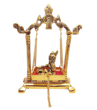 Load image into Gallery viewer, KridayKraft Laddu Gopal on Jhulla Palana Metal Statue Gold Plated Decor Your Home,Office Metal Krishna Murti,Showpiece Figurines,Religious Idol Gift Article.
