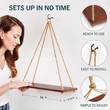 Load image into Gallery viewer, UHUD CRAFTS Hanging Shelves - Adjustable Rope Hanging Shelf, Wall Hanging Decor, Lightweight, Premium Wooden Shelf, Hanging Plant Shelf for Bedroom and Living Room (1 Pcs)
