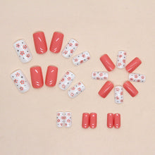 Load image into Gallery viewer, Peach with White shade and Flower Dots Print Press On Nails / False Nails / Ready to Wear Nails / Glue on Nails For Girls and Women - 14 Pcs
