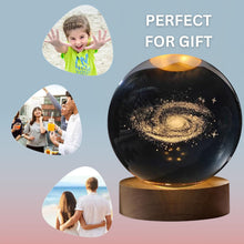 Load image into Gallery viewer, One94Store 3D Galaxy Crystal Ball Night Lamp - Engraved USB Table LED Wooden Light for Home Office Decoration and Birthday Gift (Galaxy)(Warm White)
