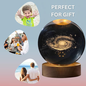 One94Store 3D Galaxy Crystal Ball Night Lamp - Engraved USB Table LED Wooden Light for Home Office Decoration and Birthday Gift (Galaxy)(Warm White)