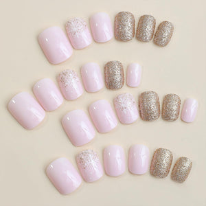 Light Shade Christmas Glitter Press On Nails / False Nails / Ready to Wear Nails / Glue on Nails For Girls and Women - 14 Pcs