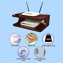 Load image into Gallery viewer, Set top Box Stand | WiFi Router Holder Wooden Wall Shelves | Setup Box Stand for Home | Wall Mount Stylish WiFi Router Holder TV Cabinet Living Room Furniture

