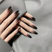 Load image into Gallery viewer, Secret Lives Trendy Premium Black color with Semi Transparent Bottom 24 PCS Press on Nails Set with Kit, Nails are Reusable &amp; Unbreakable.
