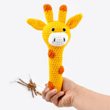 Load image into Gallery viewer, Love Crochet Art Giraffe Rattle Cum Soft Toy for Infant, Kids &amp; Babies, Early Age Toys with Squeeze Handle for Squeaky Sound (Yellow)
