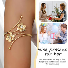 Load image into Gallery viewer, Arm Cuff Jewellery for Women, Elegant Gold Dual Flower Arm Bracelet, Stylish Upper Arm Accessory Perfect for Parties Weddings Evening Events
