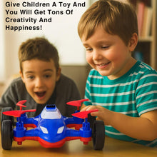 Load image into Gallery viewer, GRAPHENE Drone Flying Car Toy Friction Powered Realistic Moving Fans 4 Rotors with Red Propeller Blades 360° Wings Rotation Pullback Opening Push and Go Forward Backward Vehicle Design for Kids
