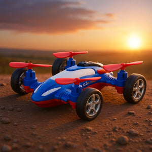 GRAPHENE Drone Flying Car Toy Friction Powered Realistic Moving Fans 4 Rotors with Red Propeller Blades 360° Wings Rotation Pullback Opening Push and Go Forward Backward Vehicle Design for Kids