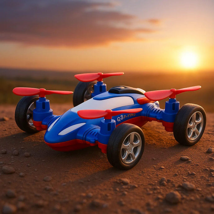 GRAPHENE Drone Flying Car Toy Friction Powered Realistic Moving Fans 4 Rotors with Red Propeller Blades 360° Wings Rotation Pullback Opening Push and Go Forward Backward Vehicle Design for Kids