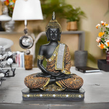 Load image into Gallery viewer, Global Grabbers New 25 Centimetre Meditating Sitting Buddha Statue showpiece Idol Home Decor Items for Living Room and Gifts (1, Orange Black)

