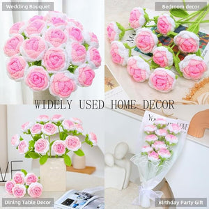 Handmade Crochet Flower Artificial Crochet Flowers for Home Decoration, centretable Bouquet for Wedding, Anniversary, Birthday Shaded Pink Rose (1, Rose Pink Shaded)