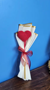 Artificial Flower Handmade Crochet Flower Heart Bouquet |Gifting for Him/Her, Girlfriend, Boyfriend, Weddings, Birthdays|Home Decor, Table, Office Desk, Bedroom(Fabric)