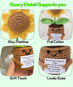 OXYGLOBE 15.5cm Crochet Sunflower, Crochet Plants Crochet Sunflower Crochet Doll Emotional Support Crochet Plant Doll Handmade Emotional Support Knitted Toy with Encourage Card